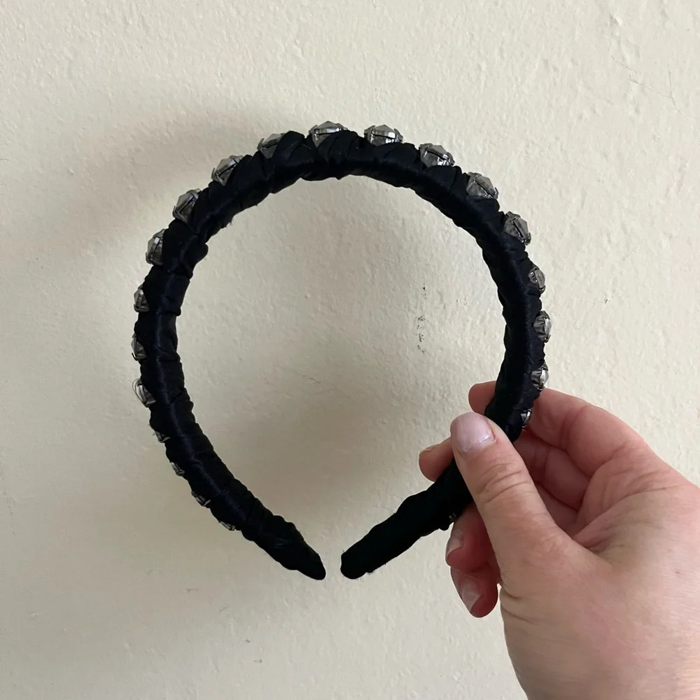 J Crew Black Crystal-Embellished Satin Headband